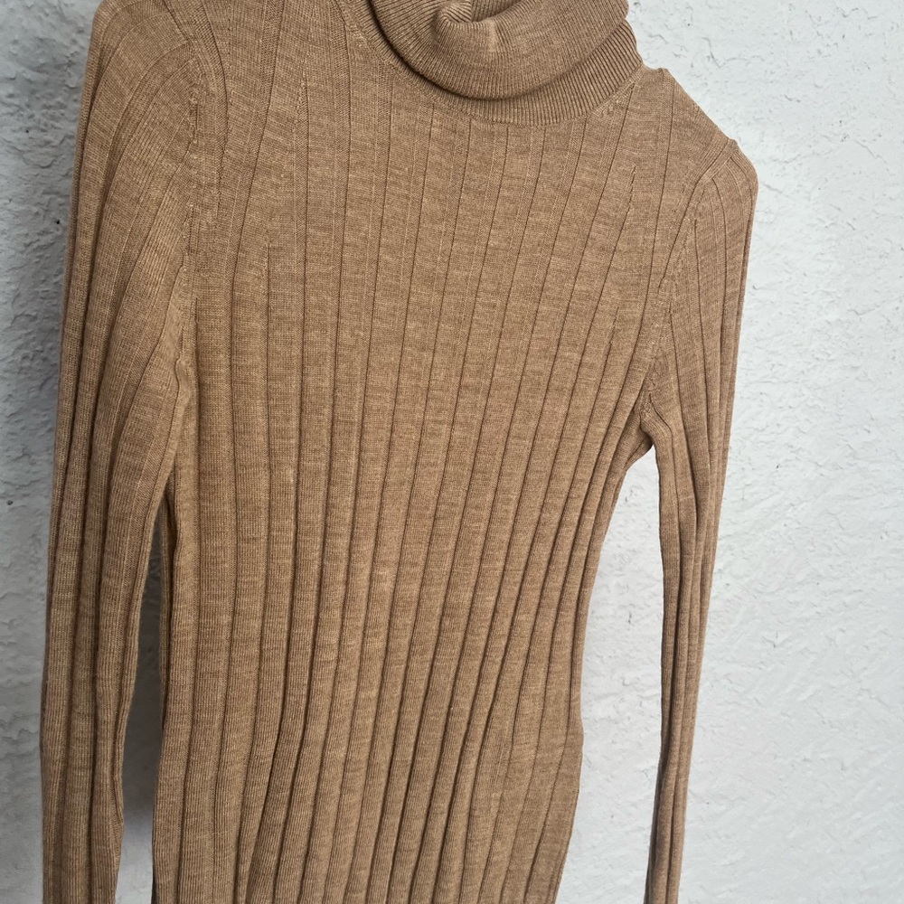 Ribbed Tan Turtleneck Sweater